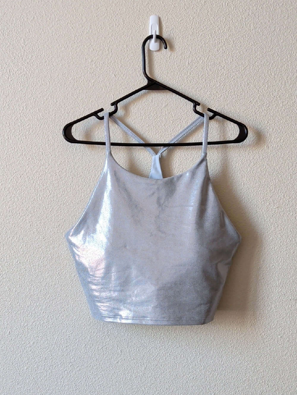 Old Navy Powersoft Silver Metallic Cropped Racerback Tank